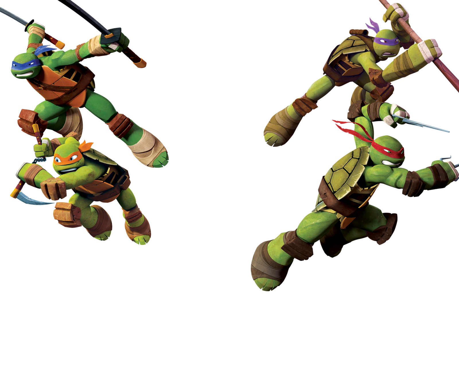 Four Ninja Turtles in action poses